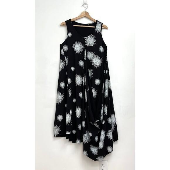 Snapdragon & Twig Angelina Dress Asymmetrical Draping Black Mini Scribble - XS - Picture 3 of 15